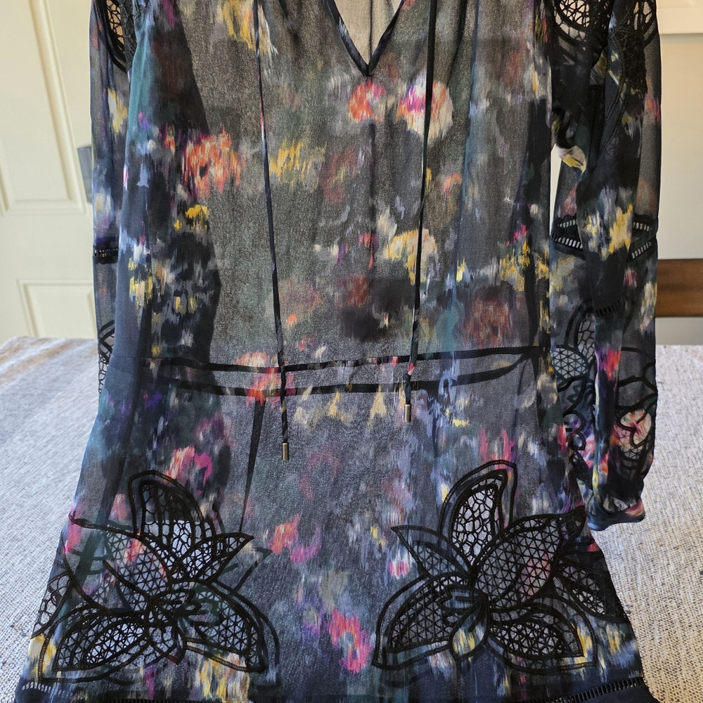 Reiss Black Multi-Color Floral Midi Dress